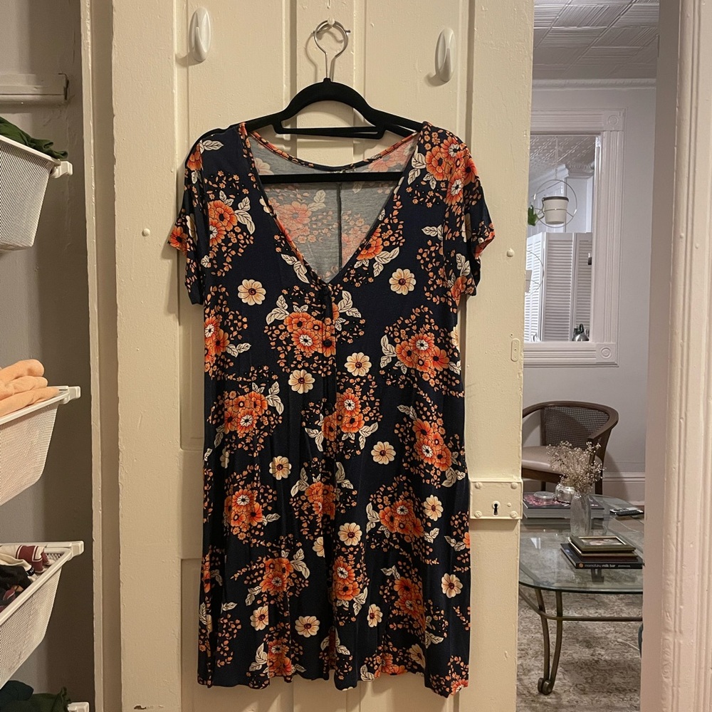 Orange and navy floral dress